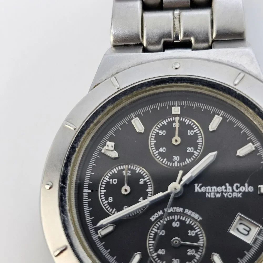 Kenneth Cole Men's Watch 38MM Black Dial Date Gray Bracelet 6.5